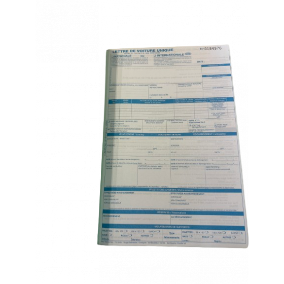 Carnet lettre de voiture unique 4x25 neutre